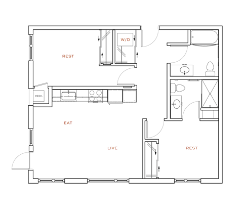 A floor plan of a house with labeled rooms.
